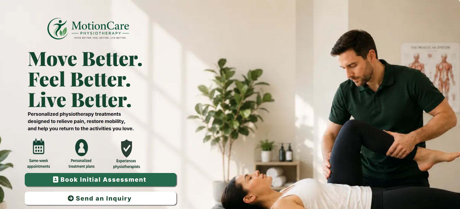 MotionCare clinic automation landing page preview